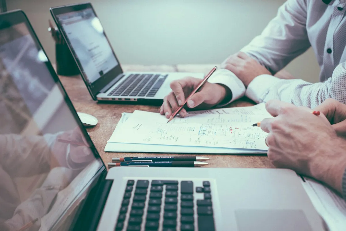 Business documents being reviewed during a planning meeting